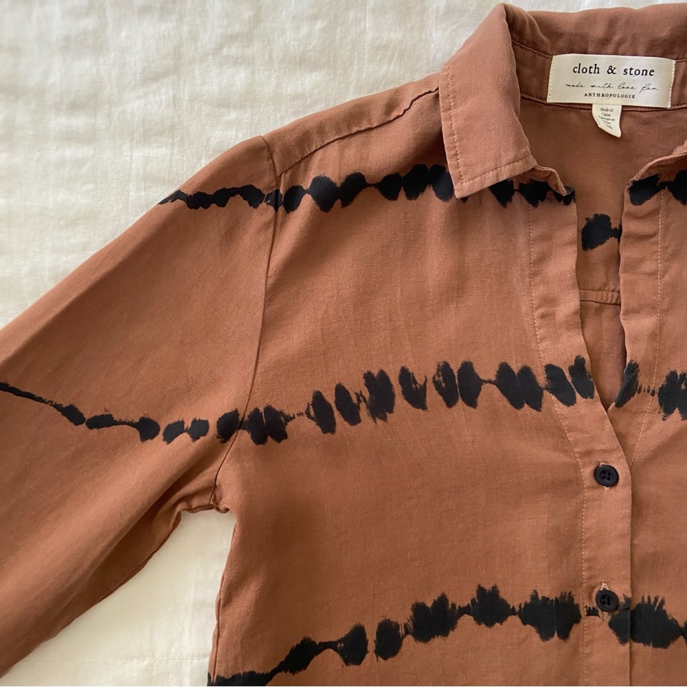 Anthropologie Cloth & Stone Edie Brown Tie Dye Button Down Blouse - Picture 9 of 15
